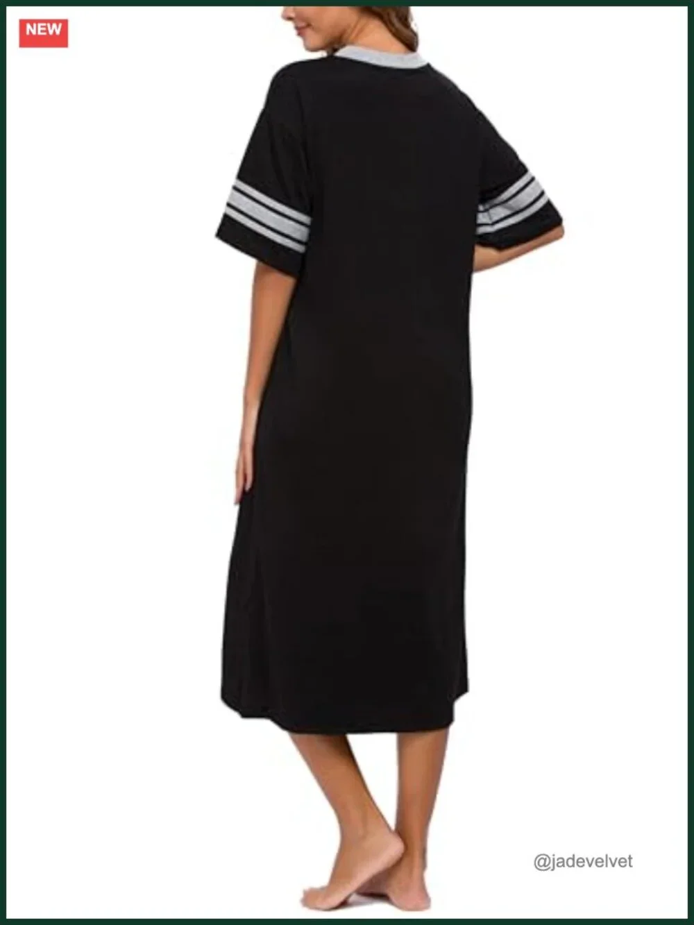 Full Length Nightgown V Neck Knit Soft with Pockets S-XXL